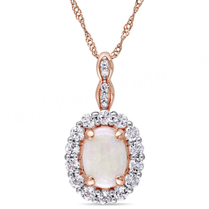 Collier en gros de style vintage, nouveau bijou de mode, cadre unique ovale, opale CZ, pendentif élégant, plaqué or rose S925 - Product Image 1