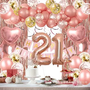Rose Gold Birthday Decoration 40 Inch Digital Balloon Rose Gold Curtain Heart Shaped Star Foil Balloon Girl's Birthday Party