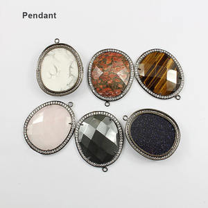 Pendentif hip hop en pierre précieuse, œil de tigre naturel, turquoise, hématite, rose, quartz, cristal - Product Image 2