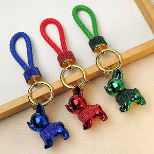 Luxe <span class=keywords><strong>bouledogue</strong></span> français porte-clés mignon chiot cristal bijoux avec strass pour dames sac accessoires filles cadeaux Logo personnalisé - Product Image 2