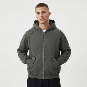 Custom Winter Outdoor sports Heavyweight 100% Cotton Fleece Full Zip Hoodie hot supplier Drop Shoulder Boxy fit men hoodies - Product Image 1