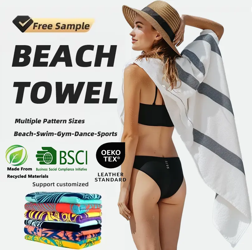 Custom Printed Logo Summer Eco-Friendly Microfiber Sand-less Beach Towels Rectangle Shape Private Label No Minimum Order