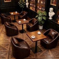 Ensemble table et chaises de style rétro américain pour restaurant et café, avec canapé en bois et cuir durable
