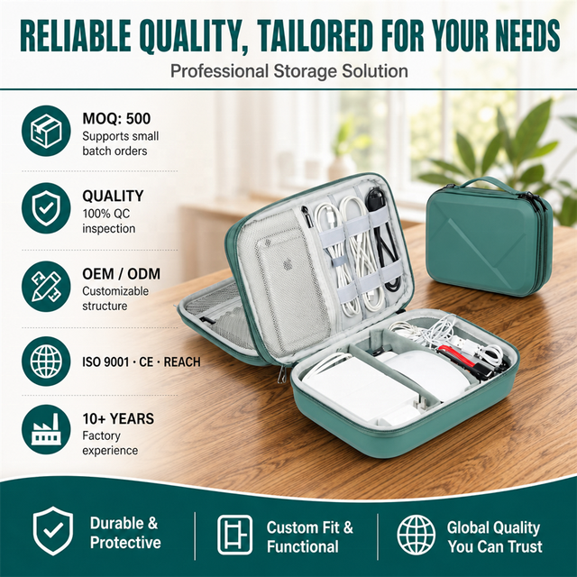 Large EVA PU+Velvet Shockproof Waterproof Dustproof Custom Color Travel Storage Case for Electronic Accessories & Cables