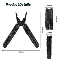 Alicates Plegables Negros Portátiles 10 en 1, Alicates Multiherramienta de Acero Inoxidable, Alicates Multiherramienta Personalizados para Exteriores