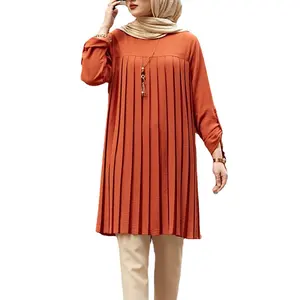 Sirui 5xl Plus Size Abaya Geplooide Moslim Multicolor Casual Baju Moslim Dewasa Lange Mouw Tuniek Tops Moslim Blouse