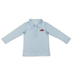 T-shirt à manches longues pour bébé garçon, broderie de voitures en forme de cœur bleu rayé, style Saint-Valentin, bouton printemps, vêtements - Product Image 1