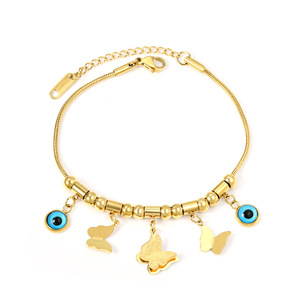 Bracelet à breloques tendance avec pendentif papillon doré et œil bleu, bijoux pour femmes - Product Image 1