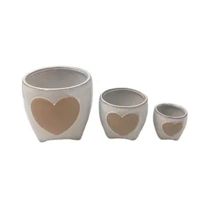 Factory Wholesale Custom Home Romantic Decorative Dolomite Planter Heart Design Ceramic Flower Pot