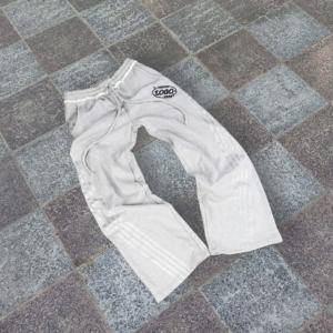 Logotipo personalizado bordado 100% algodón Streetwear Joggers Vintage Raw Edge cintura pantalones con rayas laterales para hombres - Product Image 1