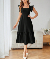 Robe personnalisable avec logo, nouvelle collection été, col carré, manches courtes volantées, dos ouvert, haut de gamme, pour femme