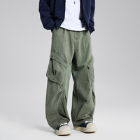 American High Street Army Green Cargo Pants Pantalons droits personnalisés pour hommes avec poches plissées Jeans droits pour hommes Mode décontractée Jeans à jambes larges