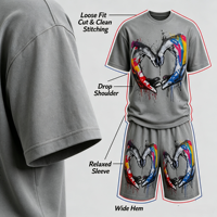 Ensemble de sport décontracté deux pièces pour hommes, motif graffiti, t-shirt et short amples grande taille, personnalisable avec impression sur mesure