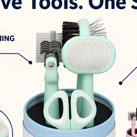 Produits de toilettage pour animaux, kit de toilettage pour animaux 5 en 1 auto-nettoyant, brosse démêlante, peigne démêlant, coupe-ongles, toilettage portable pour chiens et chats