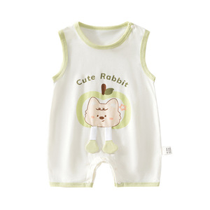 Barboteuse bébé lapin mignon en pur coton, fine, sans manches, pour l'été, unisexe, pour les sorties - Product Image 5