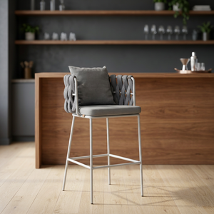 Modern Tufted Woven Bar <b>Stool</b> Upholstered <b>Dining</b> Chair Metal Frame Counter Seat for Home Bar Cafe Restaurant - Product Image 3