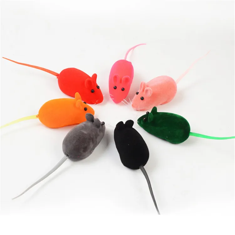 Pet Colored Flocking Plush Mouse Chew Rubber Toy Dog Chewing Mouse Cat Toy with Realistic Mouse Sound Squeaky