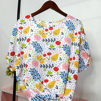 Gratis Verzending Plus Size Vrouwen Kleding Losse Casual Bloemen Gedrukt Dame Zomer Blouse Tops OC422