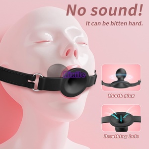 Arnés con mordaza de bola suave para juegos de garganta profunda, mordaza bucal BDSM para entrenamiento de juegos de rol en pareja, juguetes de restricción BDSM, mordazas <span class=keywords><strong>sexuales</strong></span> - Product Image 4