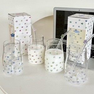 Gobelet à eau Lelyi Ins en <span class=keywords><strong>verre</strong></span> borosilicate coloré, résistant à la chaleur, <span class=keywords><strong>avec</strong></span> <span class=keywords><strong>paille</strong></span>, motif cœur de fille - Product Image 5