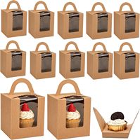 Boîte individuelle en papier kraft pour cupcakes avec fenêtre, emballage brun pour cupcakes avec poignées pour muffins et bombes au cacao