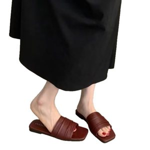 Korean Style Women <b>Slides</b> Open Toe PU Leather Soft Summer Slippers For Beach And Casual Wear - Product Image 5