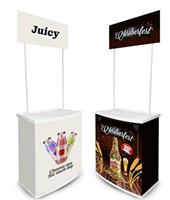 Table de présentation portable personnalisée pour événements publicitaires de marque avec bannière supérieure, stand promotionnel pop-up et comptoir