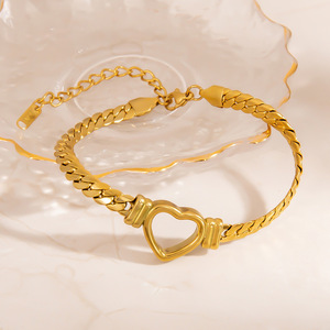 Stainless Steel Heart <b>Bracelet</b> 18K Gold Plated Women's Fashion Jewelry Gift - Product Image 2