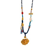 Collier pendentif en agate rouge de style chinois, chaîne en corde tressée faite à la main, unisexe, vintage
