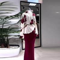 Nouvel Ensemble 2 Pièces Chic pour Femme : Haut à Volants Col en V Lacé, Jupe Fine Plissée Imprimée en Maille Tricot, Idéal pour Soirée Habillée