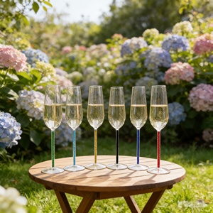 Flûtes à champagne en verre borosilicate de haute qualité, avec pied long, en titane, pour célébrations, mariages et fêtes - Product Image 1