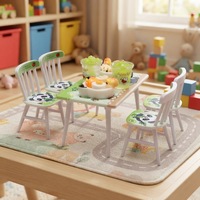 Ensemble de table et chaises miniatures mignonnes en forme de panda, scène de maison de poupée de dessin animé, mini-meubles, jouet de jeu d'imitation, décoration de chambre, cadeau pour enfants