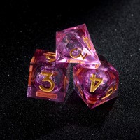 Joli jeu de dés polyédriques en résine bleu rose à motif floral pour joueur de RPG DND