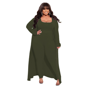Channel Primavera Otoño Mujer Acanalado Knit Crop Tank Top Legging Plus Size 3 Piece Loungewear Set Con Cardigan - Product Image 5
