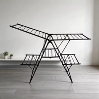 Séchoir à linge pliable en métal à double niveau, type aile de mouette, extensible, pliable, sur pied, détachable pour salle de bain