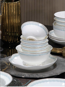 Elegante Juego de <span class=keywords><strong>Vajilla</strong></span> de Porcelana China HIHUI Azul y Dorado, 50 Piezas, <span class=keywords><strong>Vajilla</strong></span> de Lujo para 8 Personas, Diseño de Ondas, Ribete Dorado, Apto para Microondas - Product Image 3