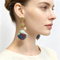 Boucles d'oreilles pendantes en céramique émaillée de style vintage européen et américain, design original et unique pour femmes, avec pompon en acier inoxydable