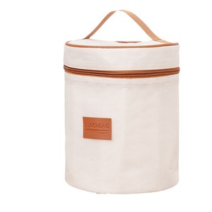 Round Bento Bag Beige 18.5x18.5x23cm <b>Insulated</b> <b>Lunch</b> <b>Box</b> Outdoor Picnic School Use - Product Image 5