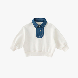 Sudadera para Niños de Manga Larga con Cuello Polo y Detalles en Mezclilla, Estilo Moderno para Primavera y Otoño - Product Image 1