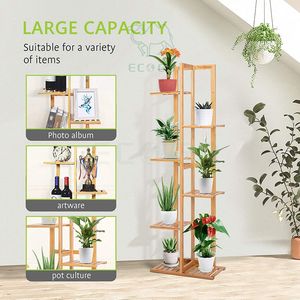 Support à plantes en bois de bambou Support à fleurs en échelle pour plantes d'intérieur avec support debout - Product Image 2