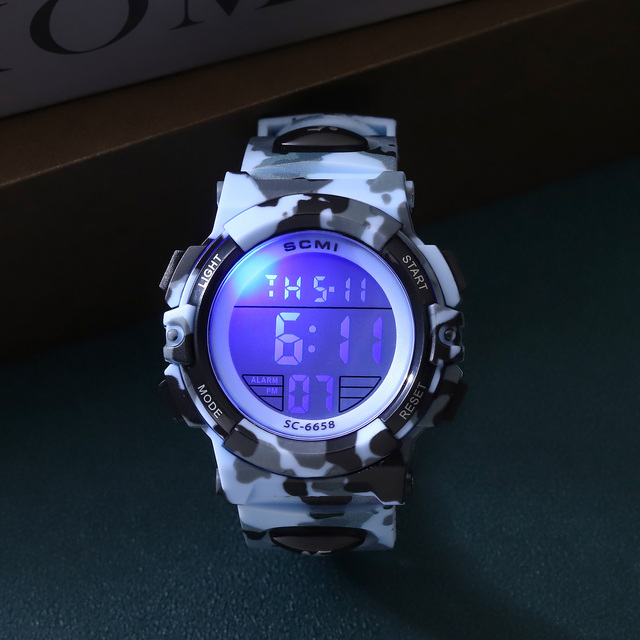 Kids Camouflage Luminous Sport Watch, Waterproof LED Digital Watch for Boys 3-15 W/ Alarm Timer Calendar Silicone Band