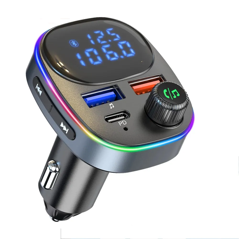 7 Colors Car FM Transmitter BT MP3 Stereo Player Wireless Handsfree Car Kit 20W PD Type-c+QC3.0 Quick Charge