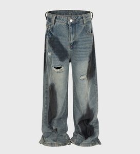 Jeans de Mezclilla de Pierna Ancha con Corte Curvo 3D, Estilo Urbano, 450GSM, MOQ Bajo, OEM - Product Image 1