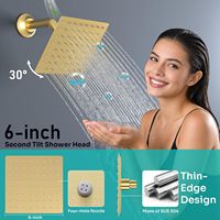Système de douche thermostatique Homedec avec pommeau de douche 2-en-1 effet pluie/cascade et 6 jets latéraux, finition or brossé, laiton et acier inoxydable