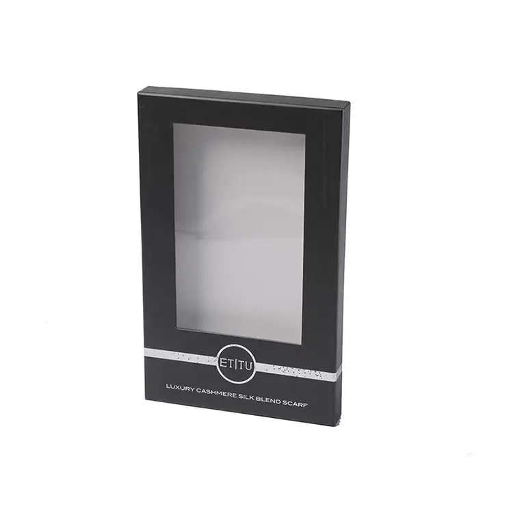 Caja de exhibición de joyería de gama alta, caja de cartón de embalaje de camisa de lujo, tapa negra al por mayor y caja Base con ventana de PVC transparente