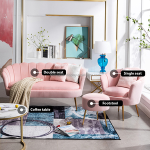 Ghế sofa đơn phòng khách phong cách Bắc Âu hiện đại cao cấp, màu tùy chỉnh, chân thép không gỉ mạ vàng, chất liệu nhung hồng, dành cho cửa hàng - Product Image 2