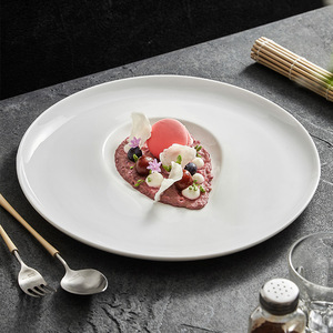 Plato de Cerámica de Alta Gama con Diseño Minimalista y Borde Ancho para Restaurantes Comerciales, Banquetes, Bodas y Servicios de Catering - Product Image 1
