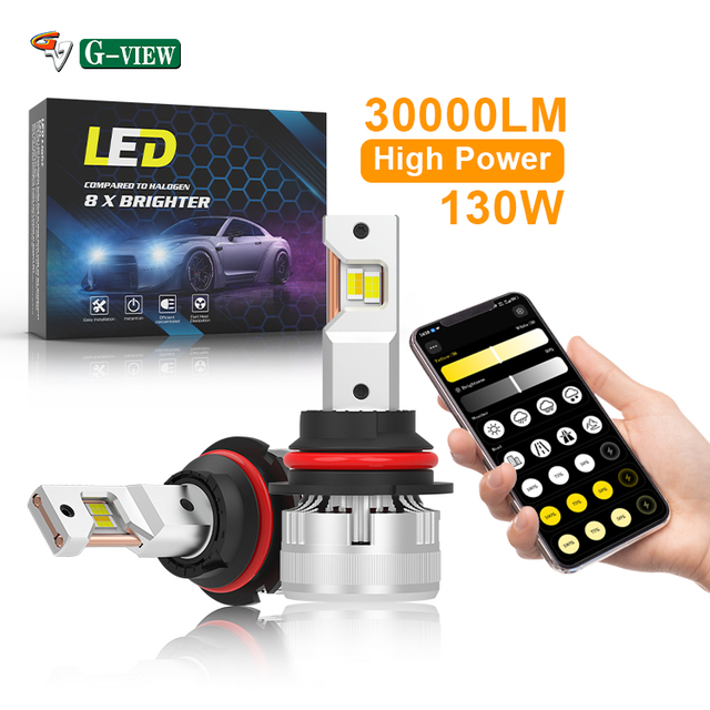 Gview G18W 9004 9007 LED Headlight Bulb with APP Mobile Control Adjustable Tri Color Settings and 6000K Bright Illumination