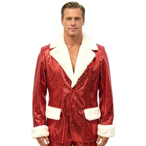 Costume de Noël pour <span class=keywords><strong>homme</strong></span> East Costumes, veste à paillettes rouge, blazer de Père Noël, col et poignets en fausse fourrure, poches, <span class=keywords><strong>tenue</strong></span> de fête festive - Product Image 1