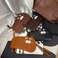 Porte-monnaie en cuir de vache fait main, mignon, en forme de chat, avec fermeture éclair, mini portefeuille créatif, pochette porte-bonheur pour femmes et cadeaux
